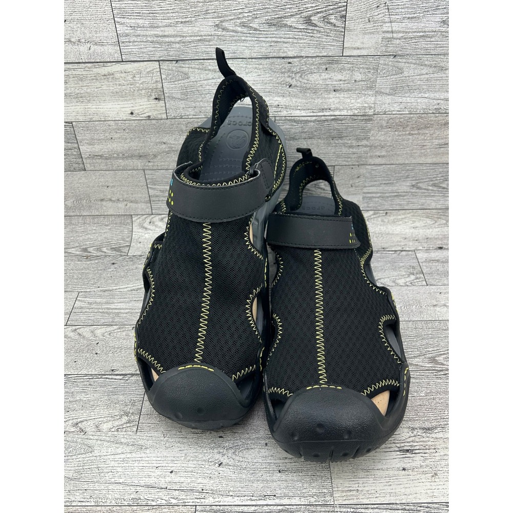 Crocs Swiftwater‎ Mesh Deck Sandals Men Size 12 Black Charcoal Water Shoes 15041